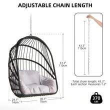 Hanging Egg Chair, Indoor Outdoor Swing Egg Chair Without Stand, Wicker Hammock Chair Swing With Cushion & Hanging Chain, Hanging Lounge Chair For Patio Backyard Balcony Garden Bedroom For Halloween Christmas Gift - Màu vàng - Xem 2