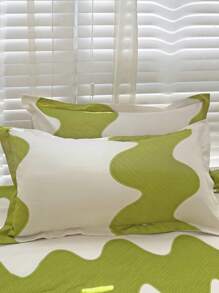 3件套印花芦荟水洗床单套装(1件床单+2个枕套),亲肤,360°防滑包裹,不含荧光增白剂,透气,柔软,耐用,不易褪色,抗菌,保暖床上用品套装,适用于卧室、客房、宿舍,四季皆宜。 - 波浪紋-綠 - 查看 5