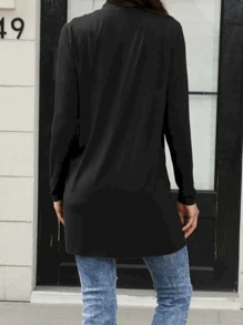 Cárdigan de manga larga de tamaño completo con bolsillos - Negro - Ver 1