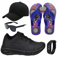 Men's Children's Sneakers Basic School Sport Comfortable Black White + Glasses Watch Cap Slippers - màu đen - Xem 1