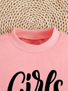 青少年女孩字母印花圆领运动衫和紧身裤两件套服装 - 粉色 - 查看 3