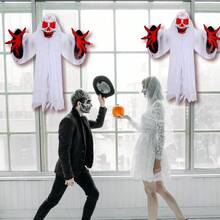 1 件恐怖骷髅鬼万圣节装饰，3D 白色蜂窝球鬼挂饰，适用于户外、草坪、庭院、露台、鬼屋 - 彩色 - 查看 3