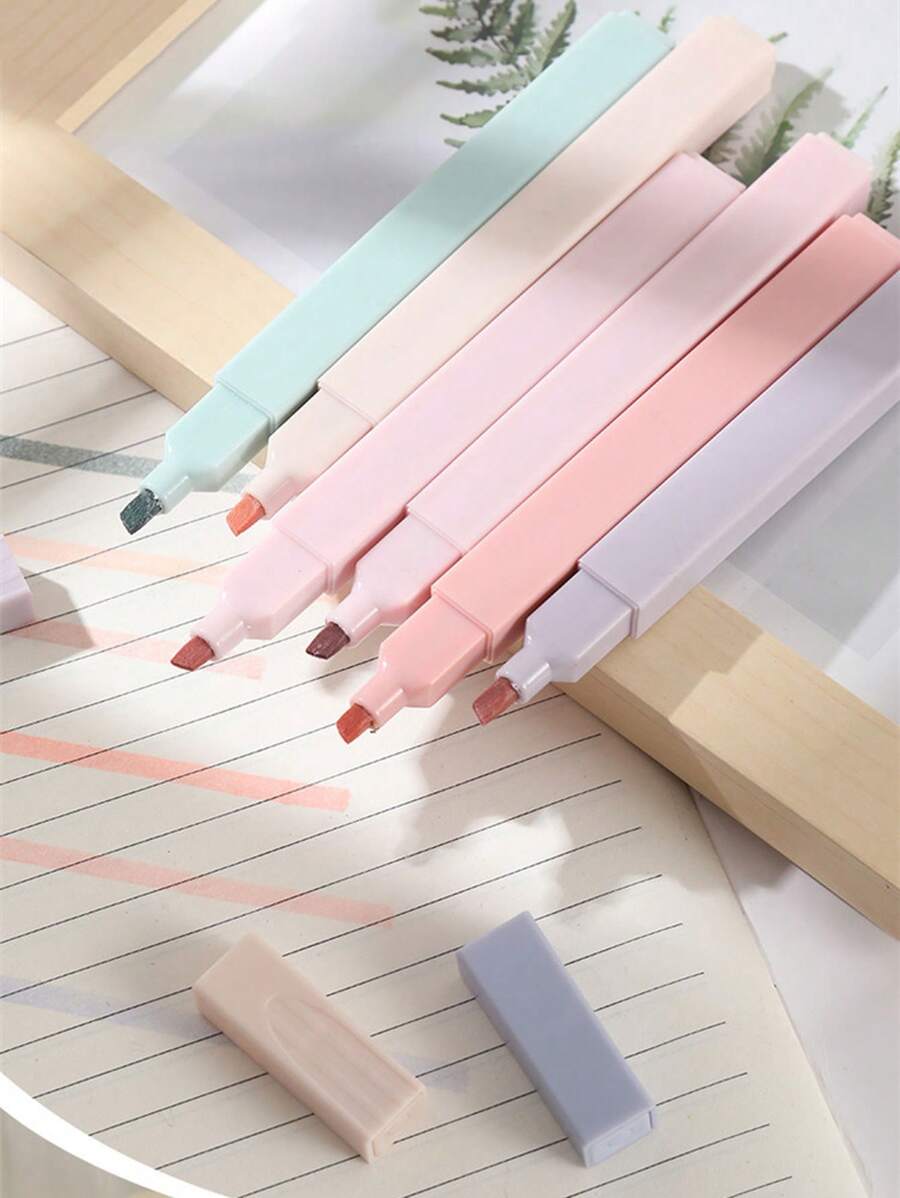12/6pcs Morandi Aesthetic Square Highlighters Pens, Mild Soft Chisel Tip Marker Pen Pastel Highlighters No Bleed, Quick Dry For Journaling Note Taking School Stationery Supplies Back To School