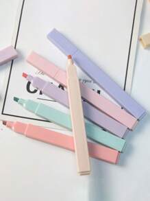 12/6pcs Morandi Aesthetic Square Highlighters Pens, Mild Soft Chisel Tip Marker Pen Pastel Highlighters No Bleed, Quick Dry For Journaling Note Taking School Stationery Supplies Back To School