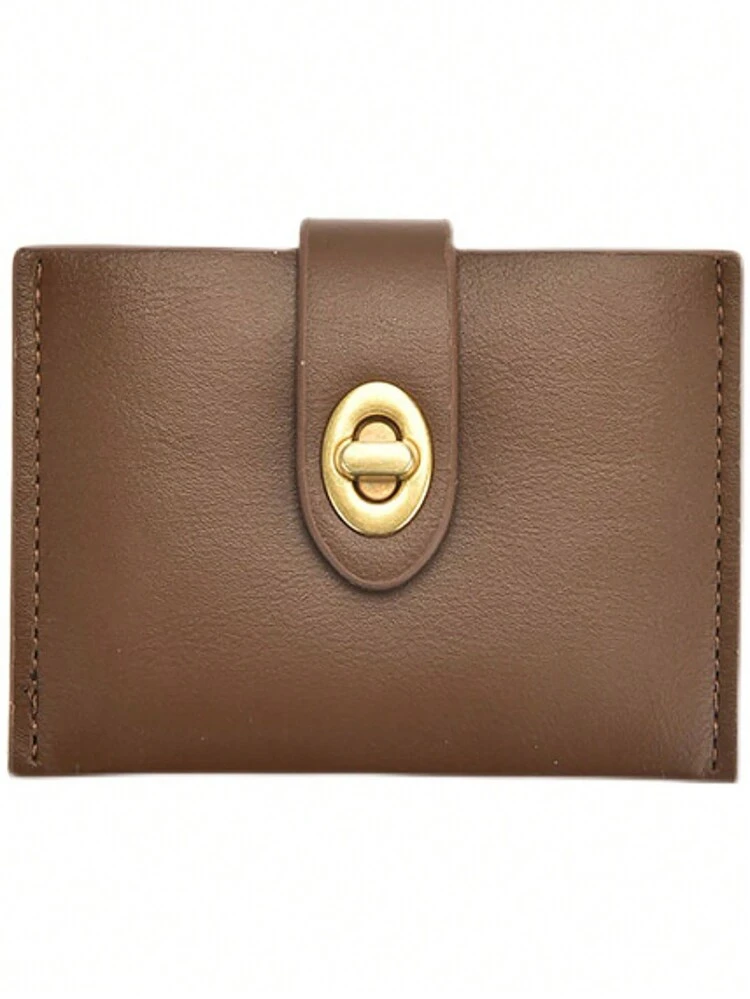 1 pieza Bolso de recogida minimalista y compacto de estilo retro de PU para mujeres, hebilla de bloqueo multiusos de estudiante negro y marrón, monedero, cartera corta de mano. Para decoración de otoño en el hogar - Multicolor - Añade 5