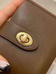 1pc Retro Minimalist And Compact PU Pickup Bag For Women, Black And Brown Student Multi Card Lock Buckle, Coin Wallet, Short Wallet In Hand. For Fall Home Decor - Multicolor - View 4