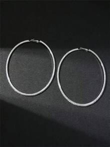 Exaggerated Large Hoop Earrings For Women, Simple Fashion Rhinestone Decor Big Circular Earrings - Multicolor - View 10