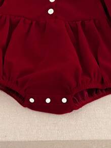 Baby Girl Contrast Lace Ruffle Trim Flounce Sleeve Bodysuit - Red - View 4