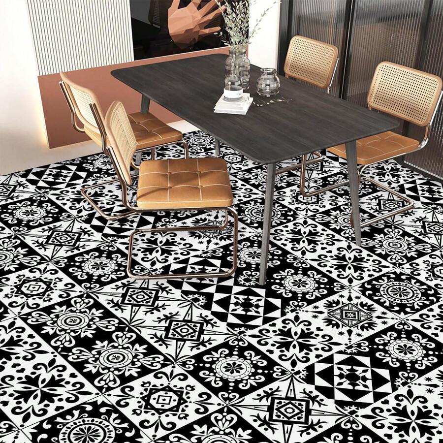 10 piezas/paquete Baldosas de piso autoadhesivas de PVC grueso, resistente al agua y a las manchas, adecuado para cocina, baño, sala de estar, balcón - Multicolor - Ver 1