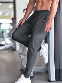 Pantalones de sudadera casuales y cómodos de verano para hombres con bolsillo con cremallera, cintura ajustable y detalles reflectantes, para entrenamiento
