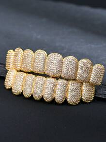 1 cái/2 chiếc 18K Mạ Vàng Halloween Hip Hop Đính Đá Cubic Zirconia Sáng Bóng Răng Khuôn Răng, Khuôn Răng 8 Răng Trên & Dưới Với Bộ Micro CZ, Trang Sức Răng Có Thể Tháo Rời & Điều Chỉnh Cho Nam Và Nữ - Nhiều màu - Xem 4