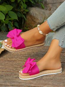 Sandalias planas de moda con lazo y suela de cuerda de lino sintético, talla grande 35-45, cómodas, transpirables y de fácil calce para dama, ideales para el verano - Rosa Fucsia - Ver 6
