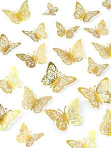 48pcs 3D Butterfly Wall Decor, Purple Butterfly Decorations, 3 Sizes 3 Styles Removable Butterfly Wall Stickers For Birthday Party, Cake Decorating, Room Decor - Gold - View 1