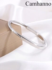 1 件时尚轻奢中性不锈钢锁手镯适合送给老师的节日礼物 - 銀色 - 查看 12