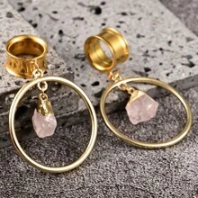 2 件装不锈钢耳洞肉体穿孔塞天然石吊坠耳塞身体穿孔首饰礼物 - 石頭吊墜 - 查看 18