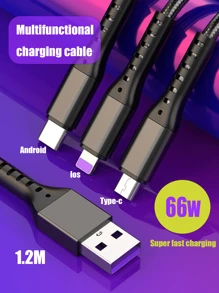 1 cáp dữ liệu dây bện màu đen 5A 66W, thích hợp cho các thương hiệu phổ thông như Huawei/Samsung/VIVO/Xiaomi/OPO/13/14/15, Thích hợp cho điện thoại di động, máy tính bảng và máy tính xách tay. - màu đen - Xem 2