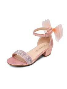 Girls Sandals Low Heel Dress Pump Ankle Strap Interchangeable Bow Flower Wedding Party Shoes For Little Kid/Big Kid - Pink - View 8