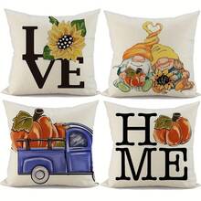 4 件万圣节南瓜装饰枕套，超柔软毛绒印花靠垫套，适用于沙发、卧室、室内室外，17.7 X 17.7 英寸，不含枕芯 - 彩色 - 查看 16