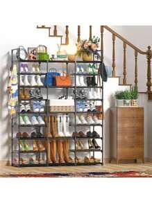 Large Shoe Rack Organizer Closet For Bedroom Entryway Hallway, 9 Tier 50-55 Pair Heavy Duty Shoes Shelf Storage With Versatile Hooks And Wooden Hammer For Entryway Living Room Bedroom