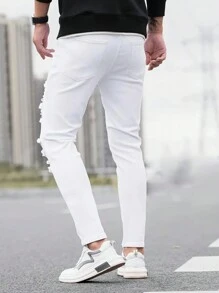 Men Slim Fit Stretchy Denim Jeans - White - View 2