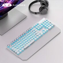 MageGee White Typewriter Mechanical Gaming Keyboard, 104 Keys Wired Retro Punk Round Keycaps With Blue LED Backlight, USB Wired Keyboard For Gaming And Office, Compatible With Windows Laptop PC - Blue Switch - White - View 2
