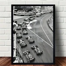 1 件黑白赛车海报：墙面艺术帆布画 - 流行酷炫海报和印刷品 - 现代艺术印刷墙画 - 适用于浴室、卧室、办公室、客厅、墙壁装饰、美学家居装饰 - 无框 - 黑與白 - 查看 2