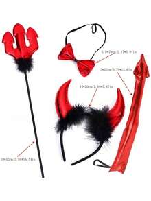 1/2/3/4pcs Christmas Animal Costume Accessories, Adults & Kids Cosplay Devil Horns Headband And Trident Set Halloween Prom