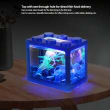 1pc Small Betta Fish Tank,Building Block Shape Stackable Mini Fish Tank Aquarium Tank Kit,Rectangular Fish Bowl With Prespective Hole,Cube Tank For Shrimp Snails(Only Fish Tank)