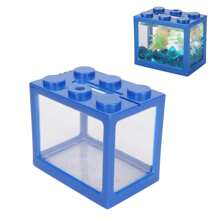 1pc Small Betta Fish Tank,Building Block Shape Stackable Mini Fish Tank Aquarium Tank Kit,Rectangular Fish Bowl With Prespective Hole,Cube Tank For Shrimp Snails(Only Fish Tank)