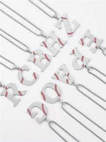 1 件时尚运动街头风格青少年银色不锈钢滴油 26 字母吊坠项链，首字母名字项链，适合青少年男孩的理想夏季配饰礼物，生日礼物 - 銀色 - 查看 2