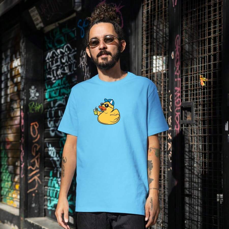 MEN'S T-SHIRT STREET CASUAL DUCK DUCK VACATION - 淺藍色 - 查看 1