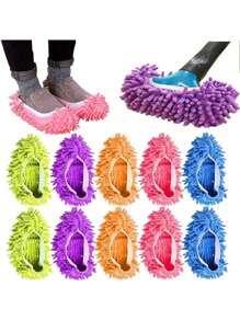 2/10Pcs Mop Slippers For Floor Cleaning Washable Shoes Cover Soft Microfiber Dust Mops Mop Socks Reusable For Women Men Kids Foot Dust Hair Cleaners Sweeping House Office Bathroom Kitchen - Multicolor - View 10