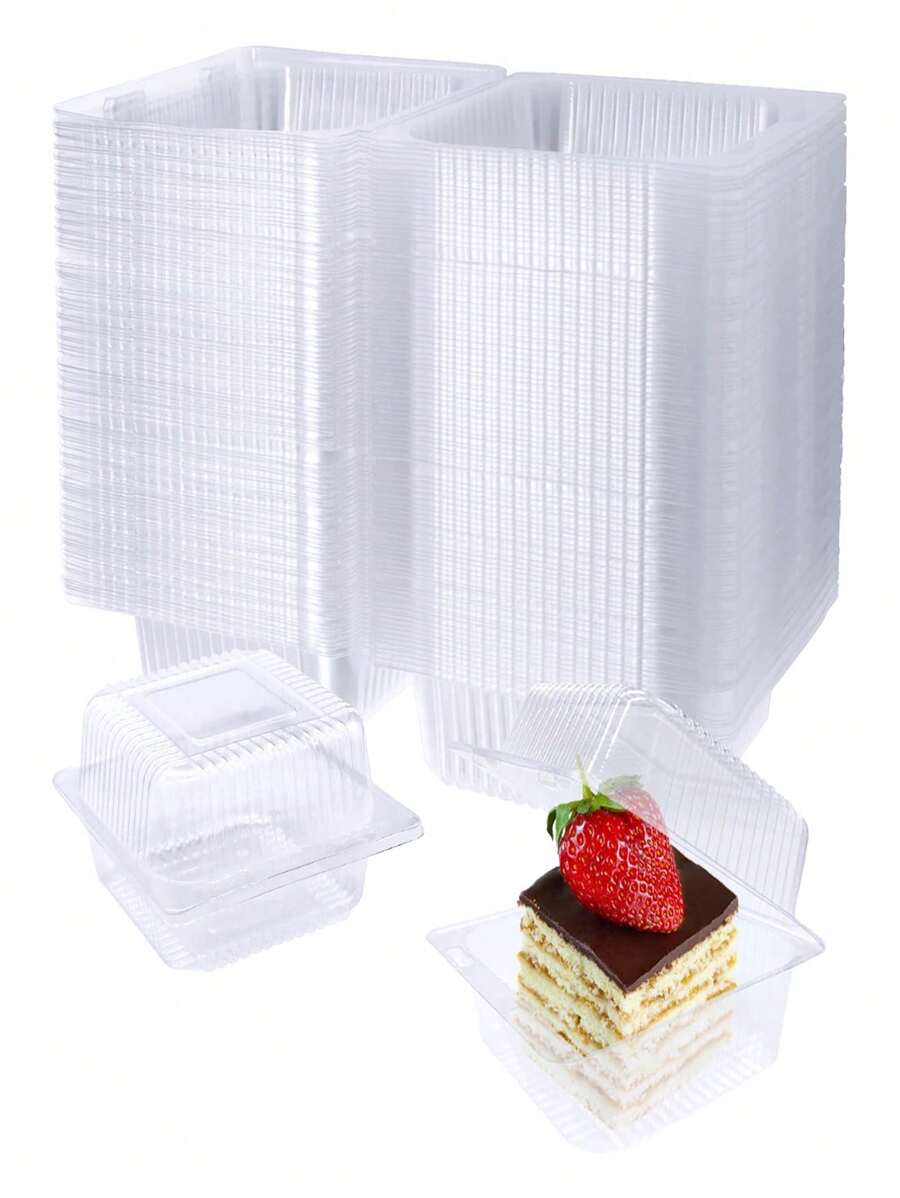 10/30/50 piezas Contenedores de alimentos cuadrados de plástico transparente con bisagras, cajas de plástico para llevar, tapas transparentes, cajas para rebanadas de pastel, bandejas para llevar con tapa abatible, adecuadas para pasteles, ensaladas, postres - Blanco - Ver 1