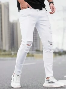 Men Slim Fit Stretchy Denim Jeans - White - View 5