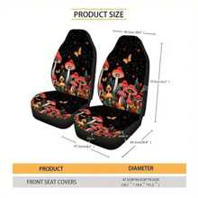 2pcs Aesthetic Starry Night Mushroom Printed Car Seat Covers, Universal Fit Car Seat Covers For Front Seats Only, Automotive Bucket Seat Cushion Pad