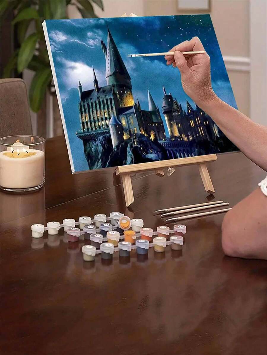 1 set 40*50cm Kit de pintura digital al óleo con temática de castillo acantilado, set de pintura artística para decoración de pared de dormitorio y regalo de arte