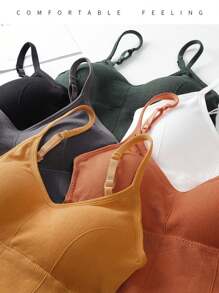 Women's Padded Bralettes 3 Pieces Sport Camisole Bras Wirefree Longline Lounge Bra Comfy Tank Bralette Racerback Top Removable Cups Set Of 3 - 黑/橙/黃 - 查看 6