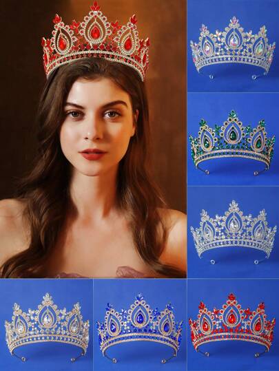 Corona in lega di stile barocco da regina, corona nuziale di lusso con cristalli, corona di grandi dimensioni di alta gamma per matrimoni e concorsi di bellezza