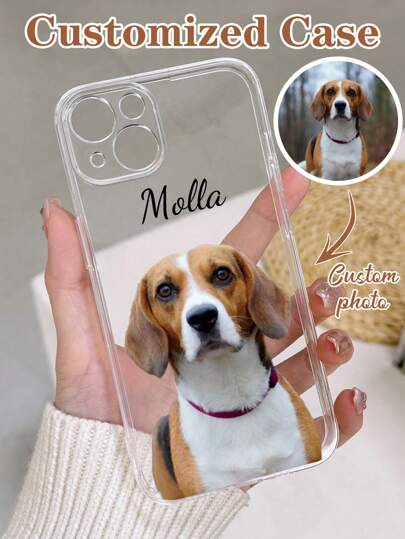 1PC Customized Cute Pet Photo & Name Phone Case, Transparent Anti-Drop Full Coverage Compatible With Samsung A13/A21s, IPhone XR, 11, 14 Cat, Animal Print Clear, Hot Pink Fashion , Stylish, Colorful, Cute, Contracted, Kawaii Custom, Personalized, Unique, Gifts For Friends For Mother's Day Phone Cover, 16 Iphone Case