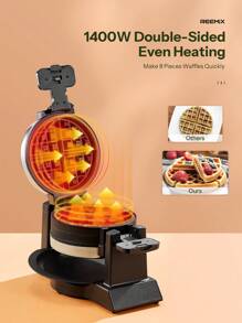 Classic Waffle Iron, Double Belgian Waffle Maker 180°Flip, 1400W Waffle Iron 8 Slices, Rotating & Nonstick Plates With Removable Drip Tray, Cool Touch Handles, Stainless Steel (8 Slices) - màu đen - Xem 2