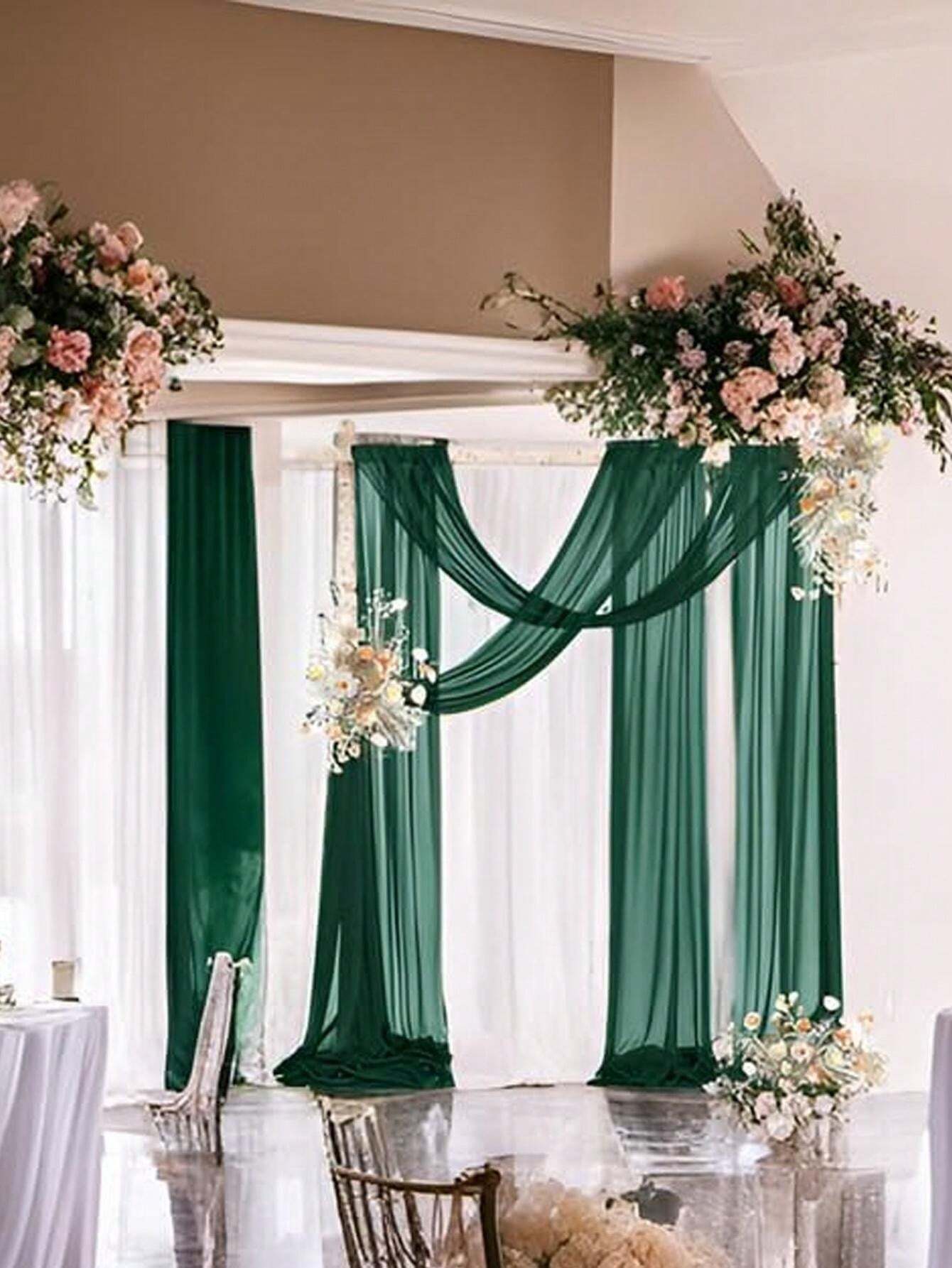 1pc 70*600cm Emerald Green/Grass Green Chiffon Outdoor Window Curtain