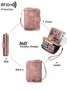 Cartera pequeña segura con bloqueo - Gran capacidad con monedero vintage con cremallera y muñequera - Cartera multifunción con múltiples ranuras para tarjetas para hombres y mujeres Monedero con cremallera y estilo vintage hueco como regalo (Rosa)
