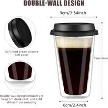 2 Double Coffee Mug, With Silicone Lid,12 Oz 2-Piece Insulated Coffee Mug With Lid,354mL, Reusable Glass Frozen Travel Coffee Mug With Lid,Dishwasher Safe For Morning Coffee, Hot Or Cold Beverages - Transparent - View 3