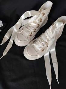 2.0cm Wide Personalized Flat Lace Woven Satin Shoelaces, Suitable For Sneakers And Canvas Shoes - Multicolor - View 1