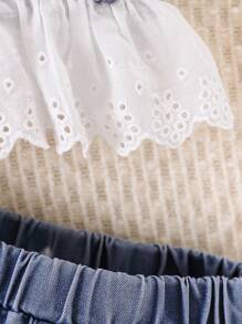 Nuevo conjunto de 2 piezas de peto vaquero para niñas pequeñas para primavera-verano: top con peto vaquero y pantalones cortos