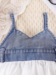 Nuevo conjunto de 2 piezas de peto vaquero para niñas pequeñas para primavera-verano: top con peto vaquero y pantalones cortos