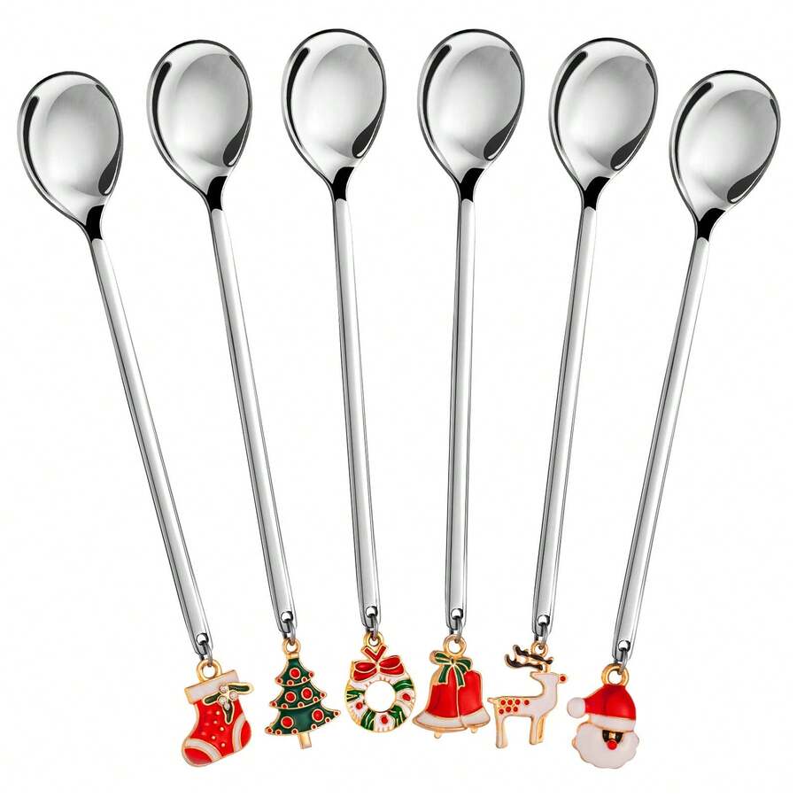6 Pcs Christmas Gift Spoon, Dessert Spoons, Stainless Steel Stirring
