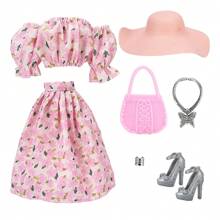 6 piezas/set Ropa para vestir muñeca de moda de 11.5", incluye 1 par de zapatos, 1 sombrero, 1 collar, 1 conjunto, 1 bolso, 1 pulsera (muñeca no incluida) - Multicolor - Ver 8