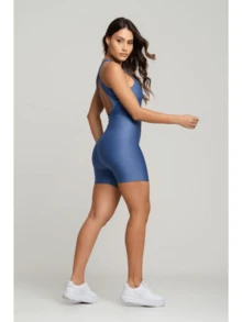 Ribbed Fitness Romper - Đi lang thang màu xanh - Xem 3