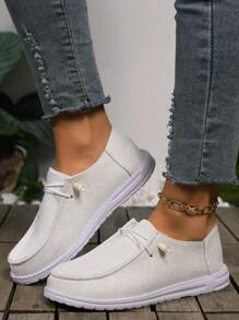 Mocassini da tempo libero in lino colorato tinta unita alla moda per donne, scarpe piatte leggere e confortevoli per lo sport, primavera e autunno